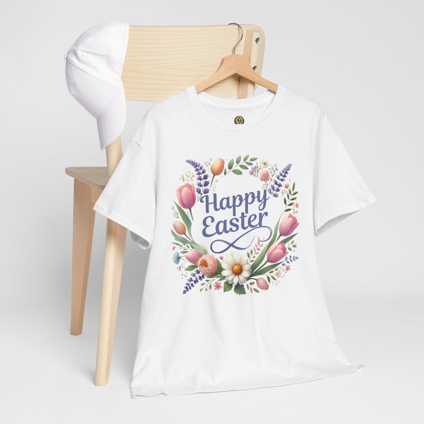 “Happy Easter” – Floral Wreath Unisex Tee 🌸🌿