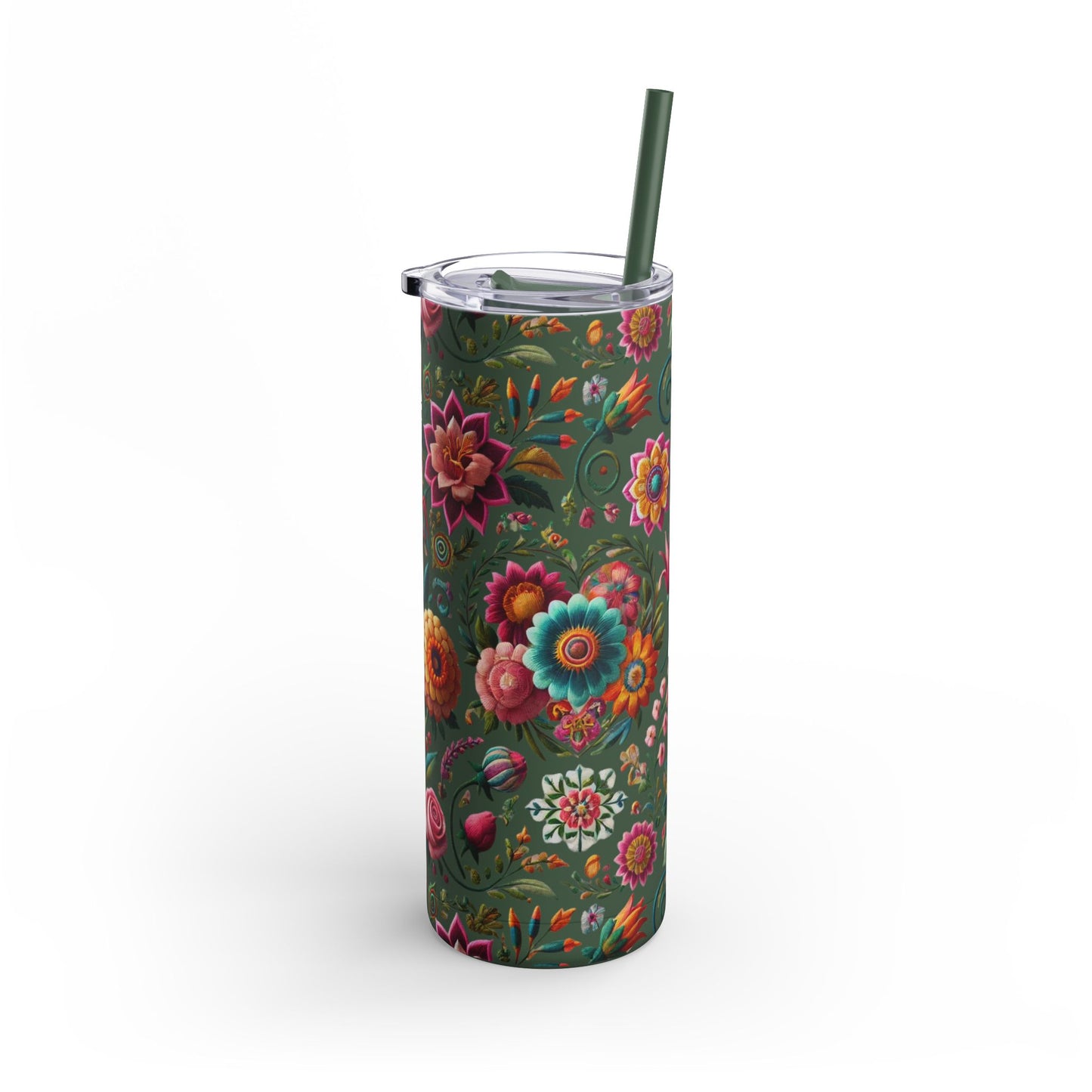 Vibrant Blooms ๐ธ Embroidered-Style Skinny Tumbler (20oz)