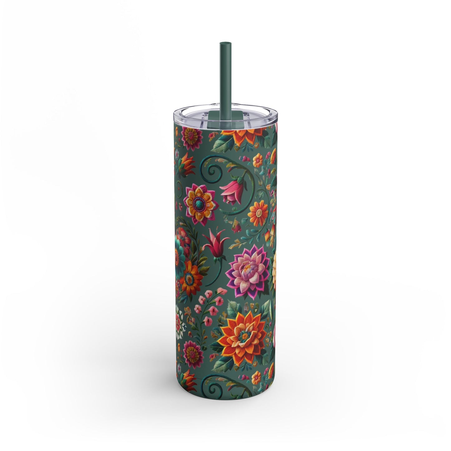 Vibrant Blooms ๐ธ Embroidered-Style Skinny Tumbler (20oz)