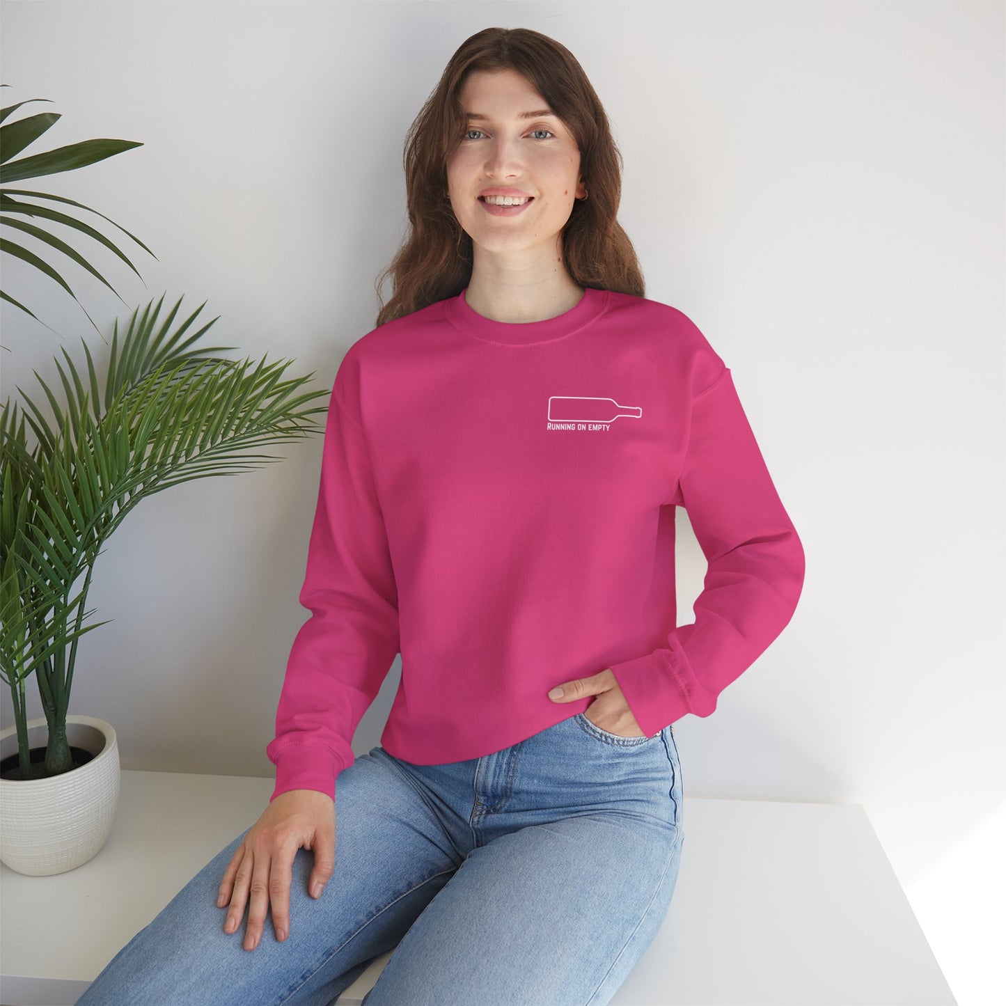 "Running on Empty" Unisex Crewneck Sweatshirt (Dark Humor Edition)