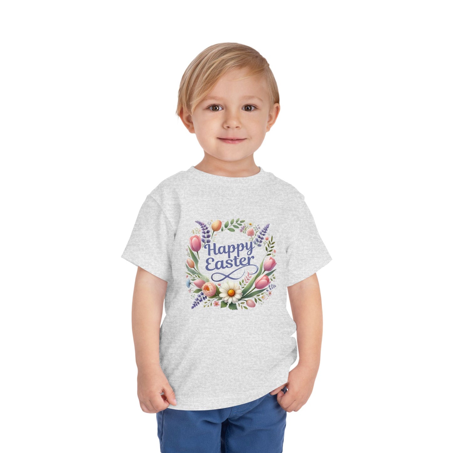 “Happy Easter” – Toddler Floral Wreath Tee 🌸🐣