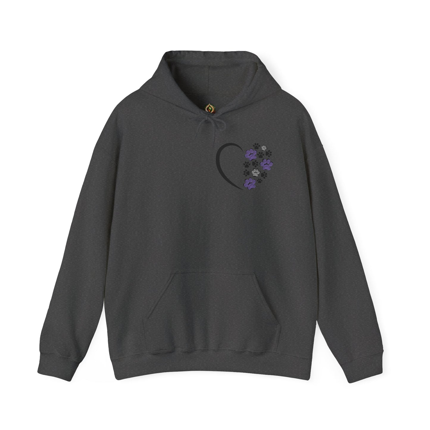 Heart & Paws Unisex Hoodie – Purple & Black Paw Prints