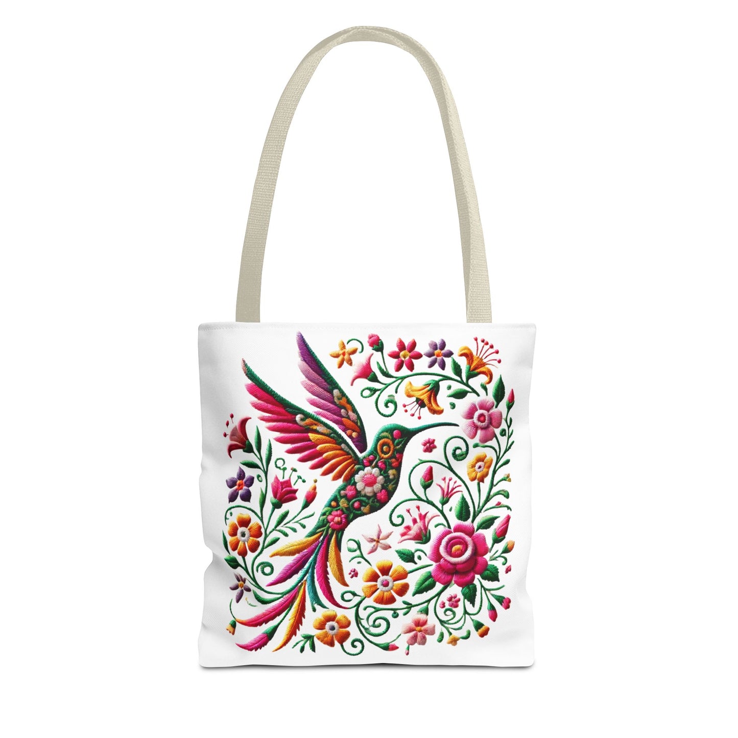 Hummingbird & Floral Embroidered-Style Tote Bag 🌸✨