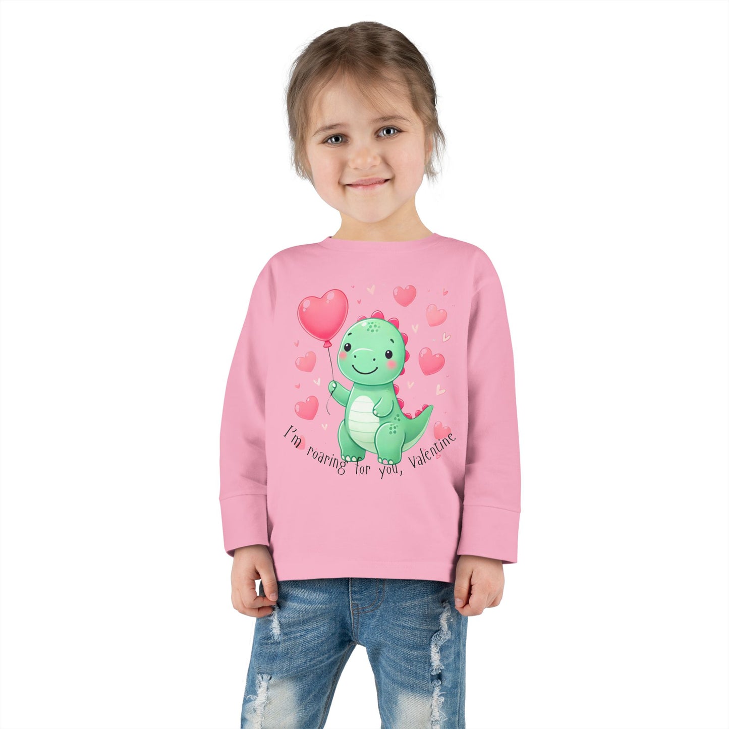 "I'm Roaring for You, Valentine" Toddler Long Sleeve Tee