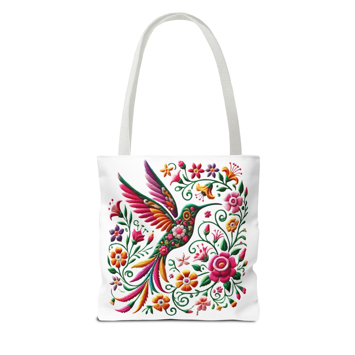 Hummingbird & Floral Embroidered-Style Tote Bag 🌸✨