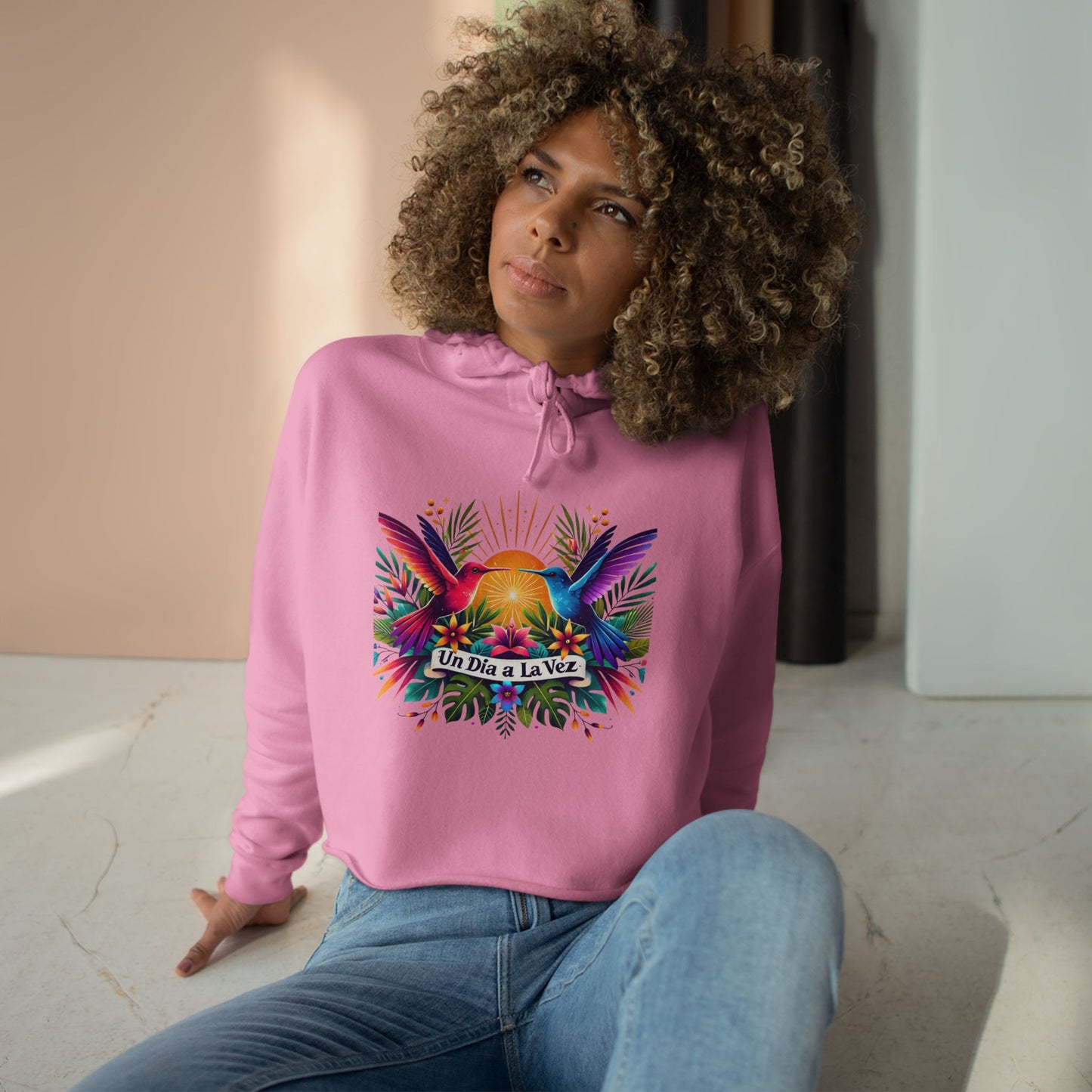 "Un Día a La Vez" Tropical Sunrise Cropped Hoodie