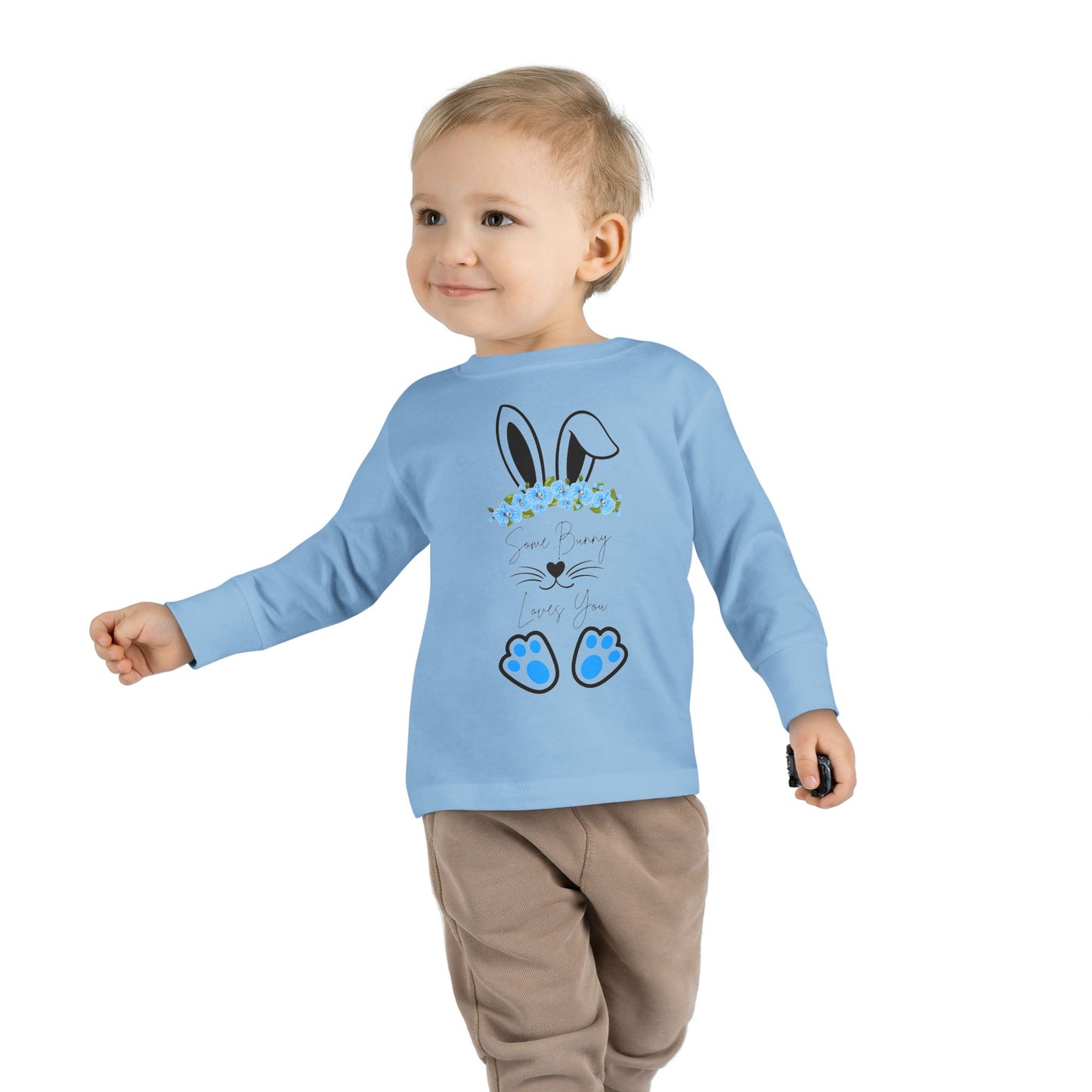 โSome Bunny Loves Youโ โ Toddler Long Sleeve Tee (Blue Floral) ๐๐