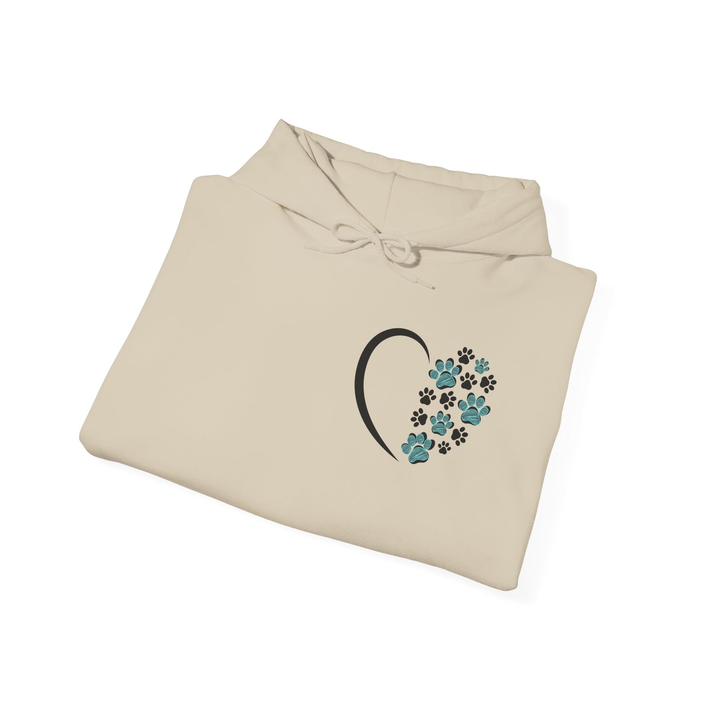 Paw Heart Unisex Hoodie – Teal & Black Paw Prints