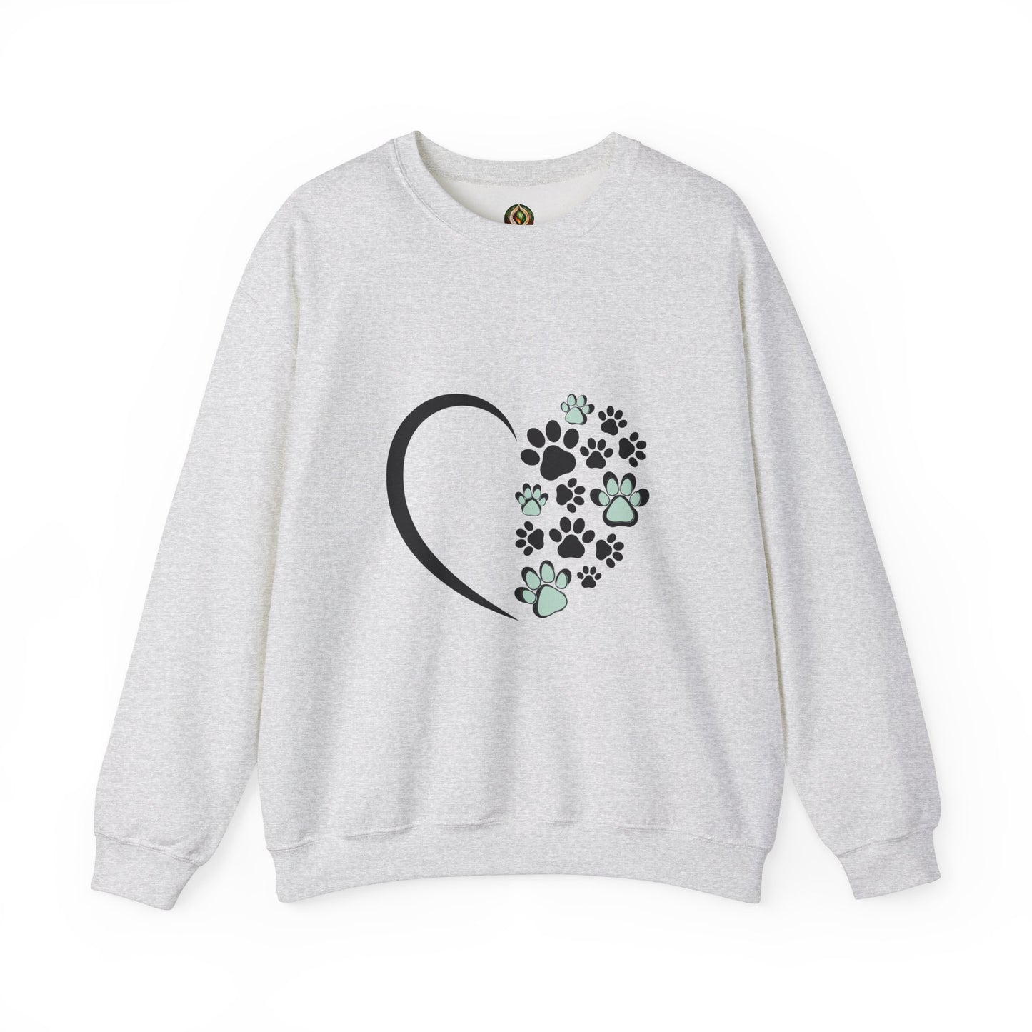 Heart & Paws Unisex Crewneck Sweatshirt – Teal & Black Paw Prints