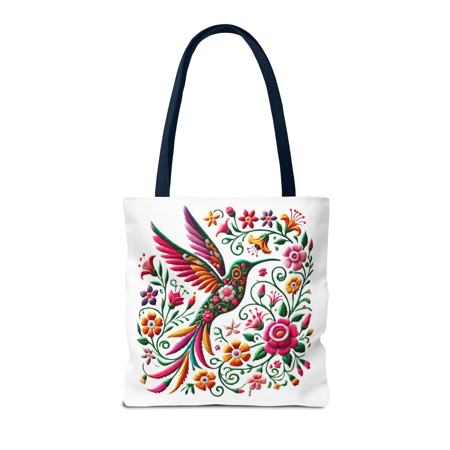 Hummingbird & Floral Embroidered-Style Tote Bag 🌸✨