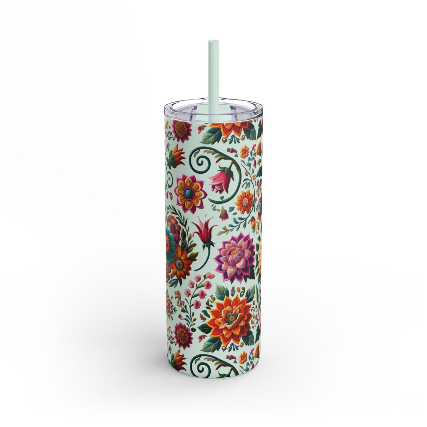 Vibrant Blooms ๐ธ Embroidered-Style Skinny Tumbler (20oz)