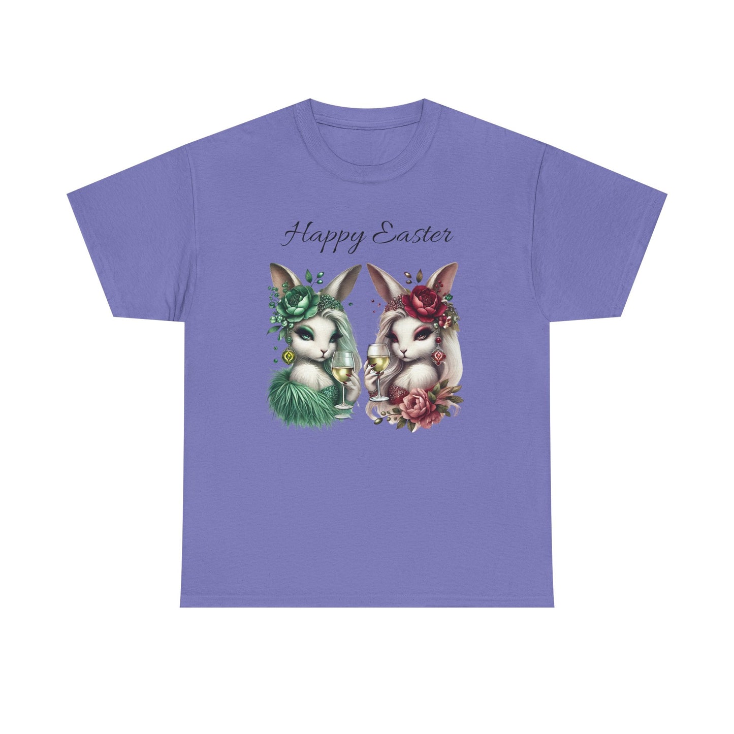 “Happy Easter” – Glam Bunny Duo Unisex Tee 🐰🍷🌿