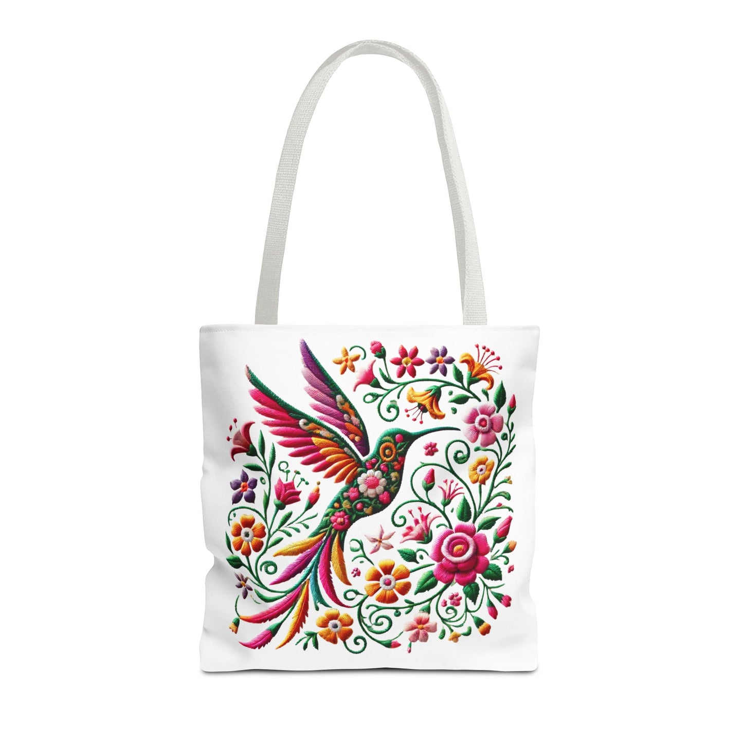 Hummingbird & Floral Embroidered-Style Tote Bag 🌸✨