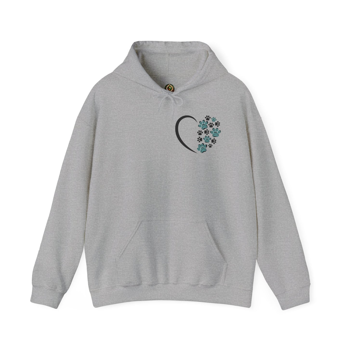Paw Heart Unisex Hoodie – Teal & Black Paw Prints