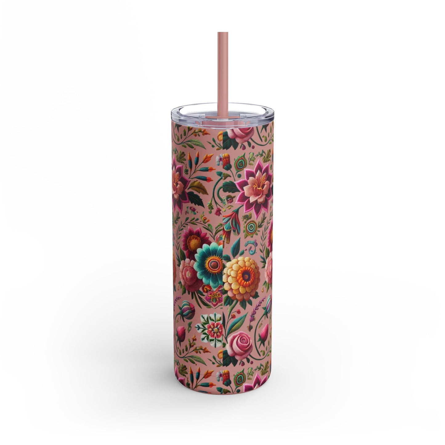 Vibrant Blooms ๐ธ Embroidered-Style Skinny Tumbler (20oz)