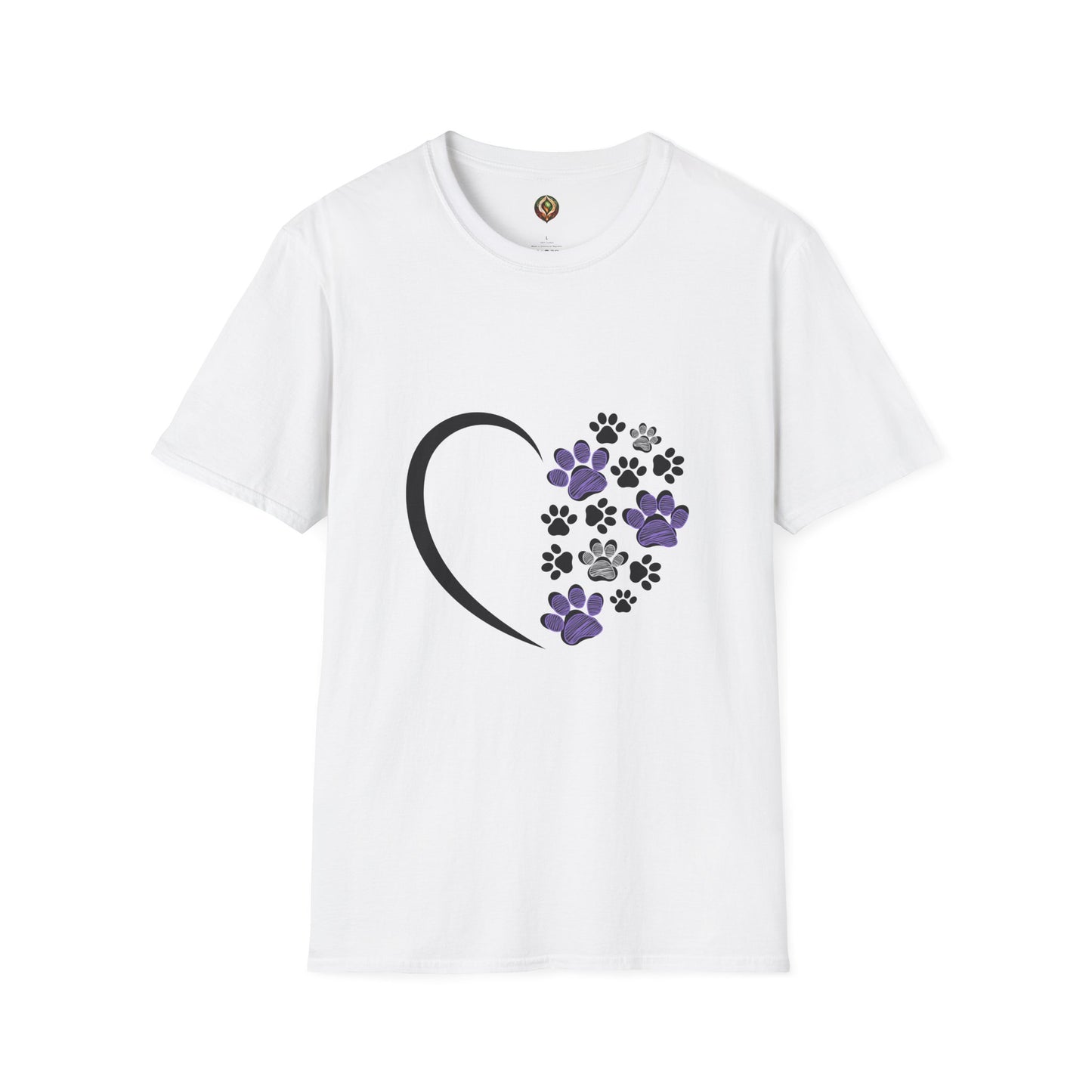 Heart & Paws Unisex T-Shirt – Purple & Black Paw Print