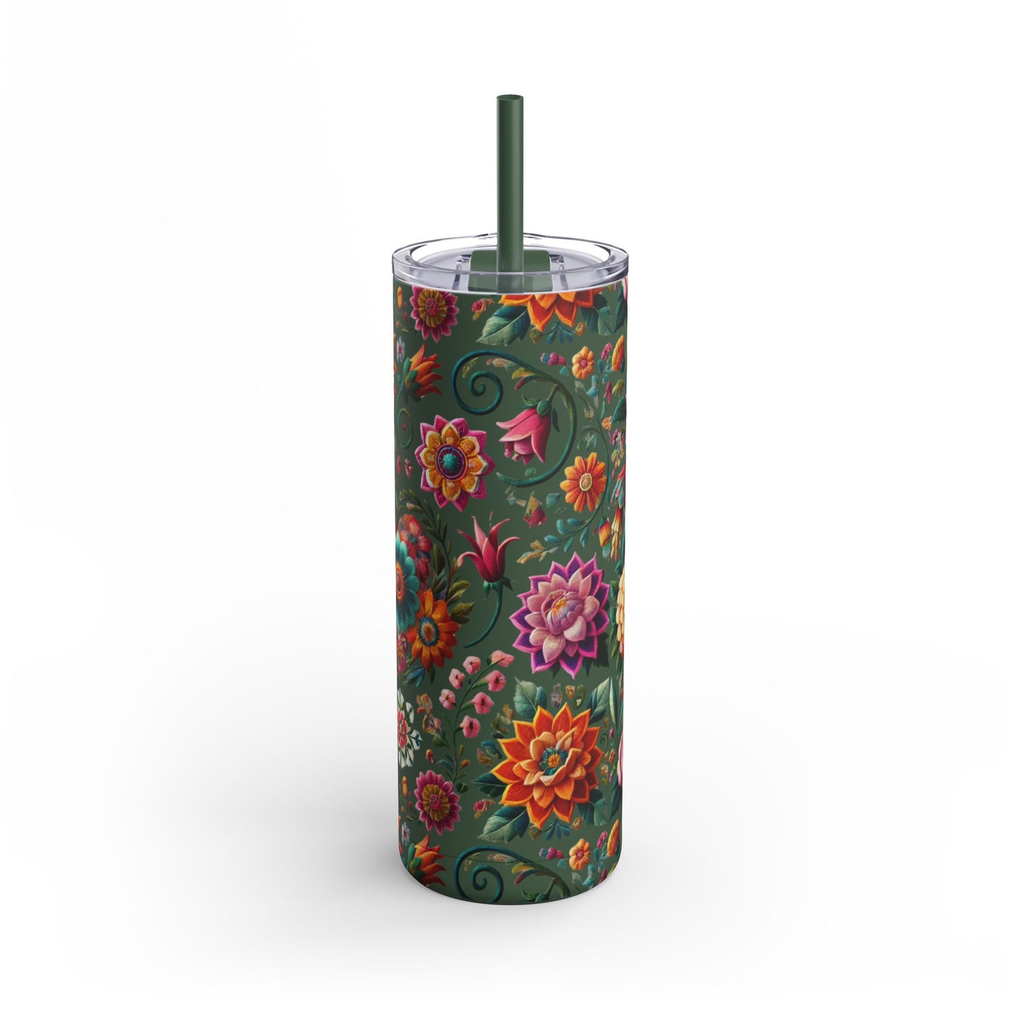 Vibrant Blooms ๐ธ Embroidered-Style Skinny Tumbler (20oz)