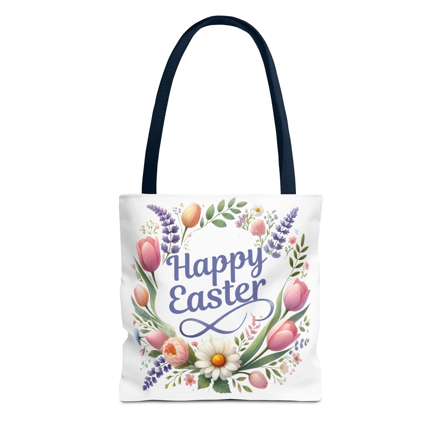 “Happy Easter” – Floral Wreath Tote Bag 🌸🐣👜