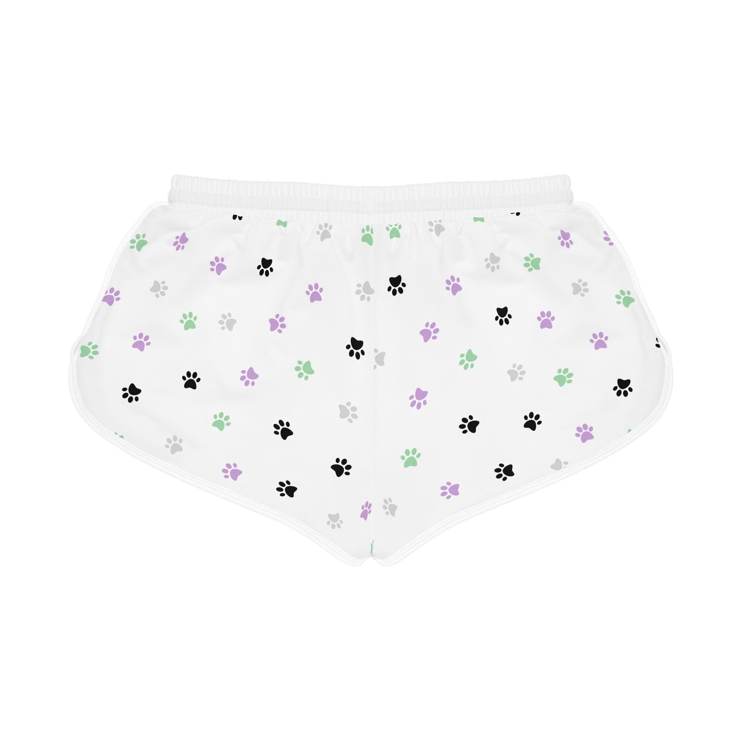 Pawfectly Playful Relaxed Shorts – Green, Purple & Black Paw Print