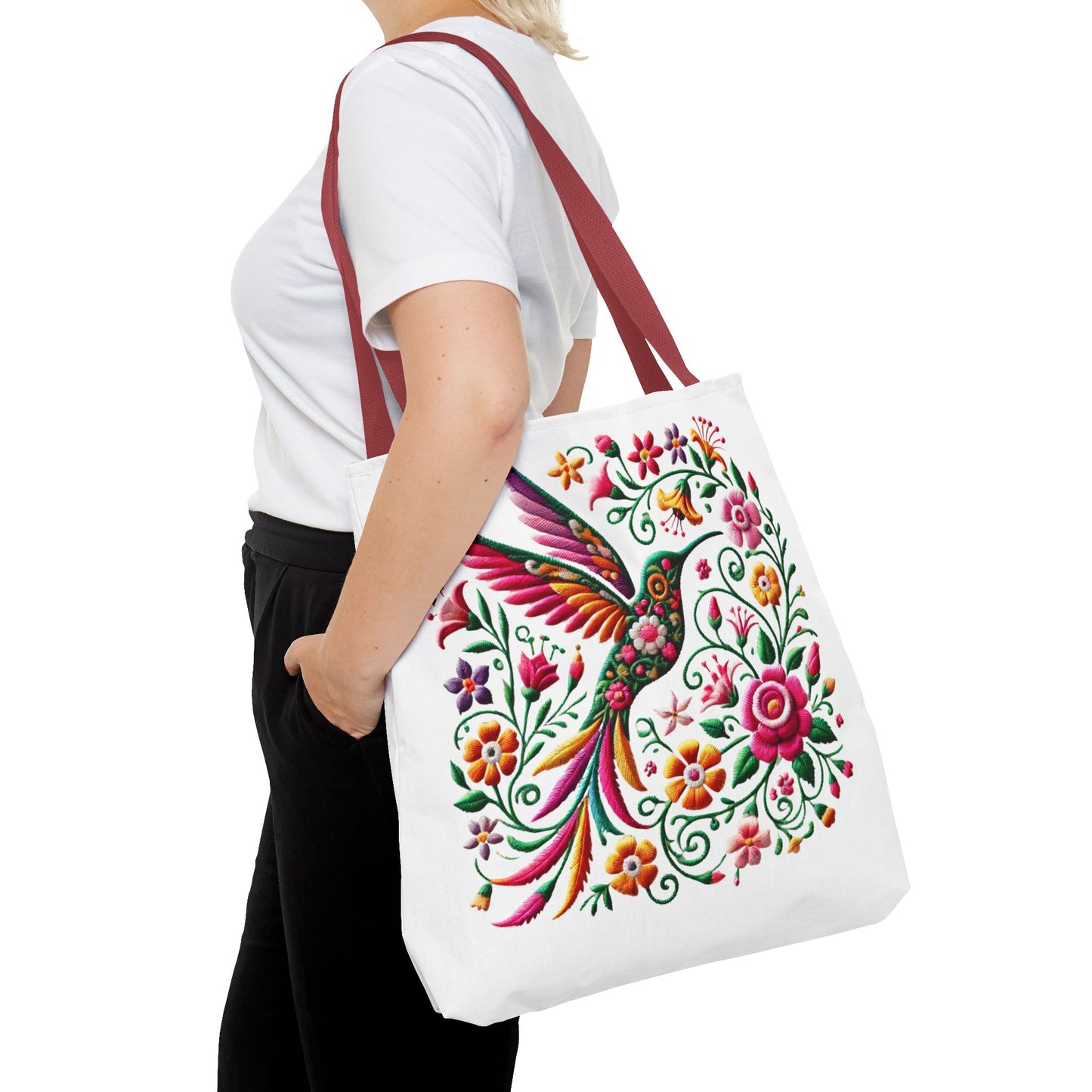 Hummingbird & Floral Embroidered-Style Tote Bag 🌸✨