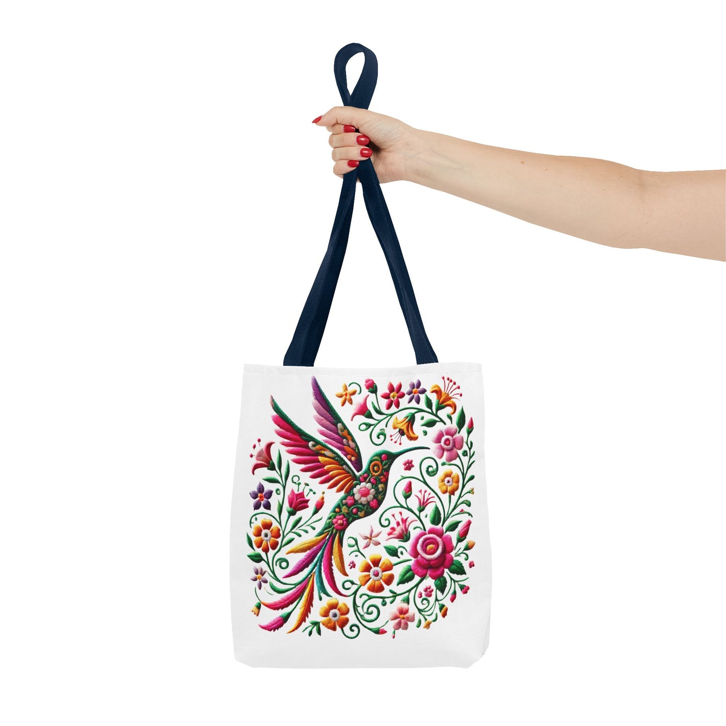Hummingbird & Floral Embroidered-Style Tote Bag 🌸✨