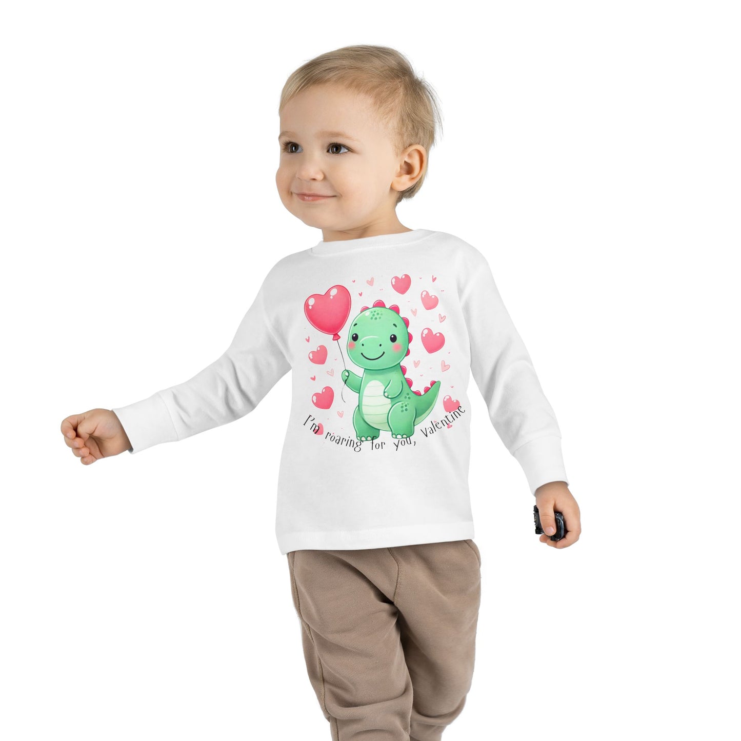 "I'm Roaring for You, Valentine" Toddler Long Sleeve Tee