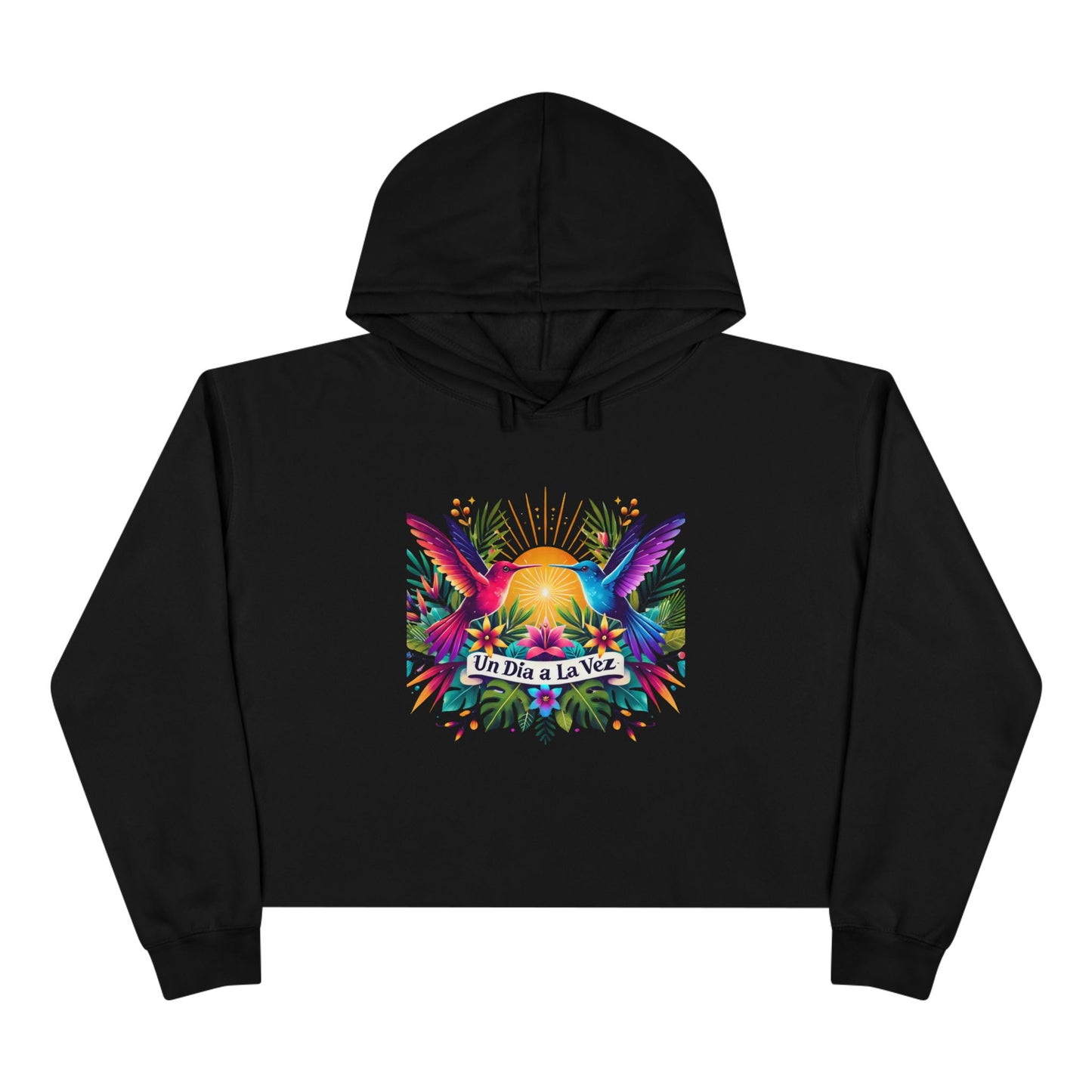 "Un Día a La Vez" Tropical Sunrise Cropped Hoodie