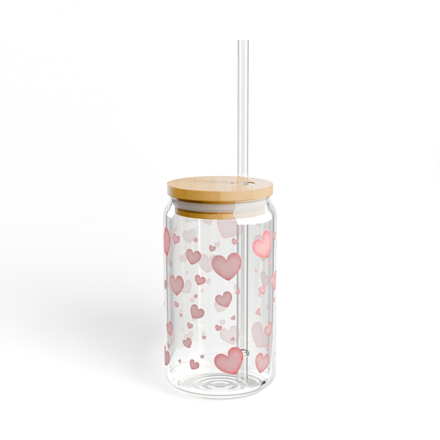 "Blush Hearts" Glass Sipper with Bamboo Lid (16oz)
