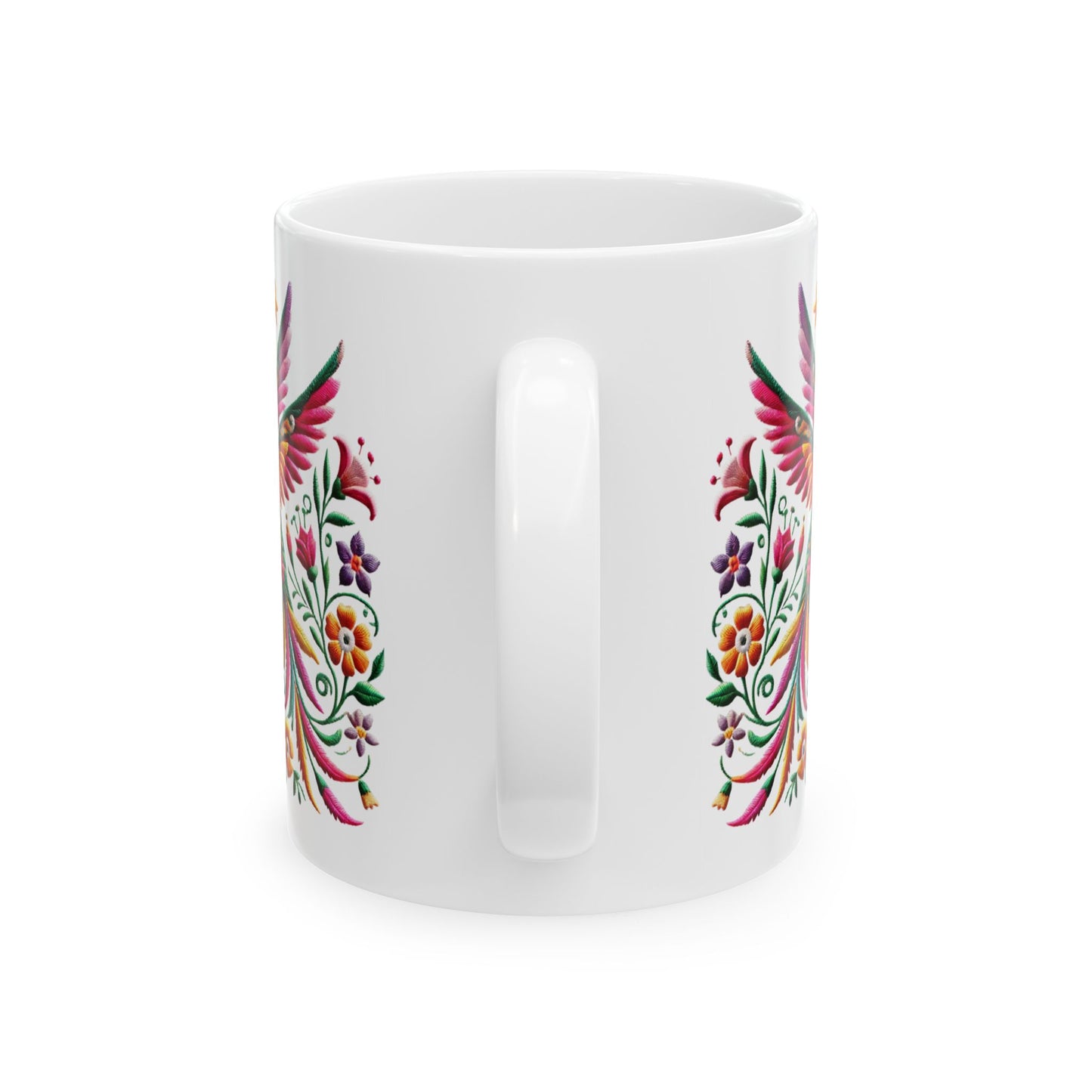 Hummingbird & Floral Embroidered-Style Ceramic Mug 🌸✨ (11oz, 15oz)