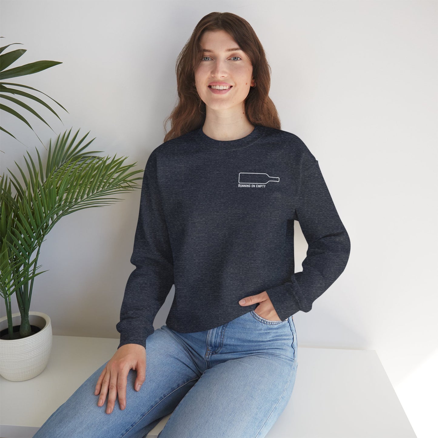 "Running on Empty" Unisex Crewneck Sweatshirt (Dark Humor Edition)
