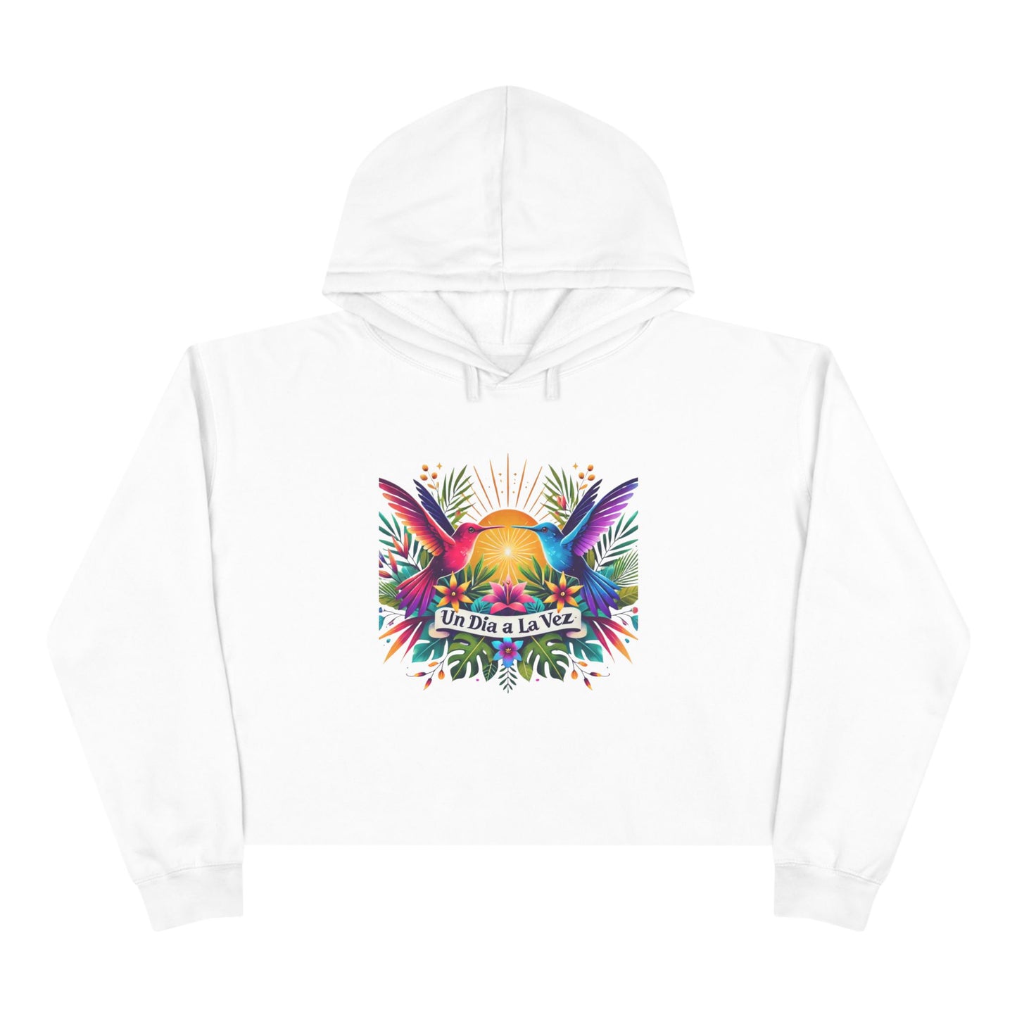 "Un Día a La Vez" Tropical Sunrise Cropped Hoodie