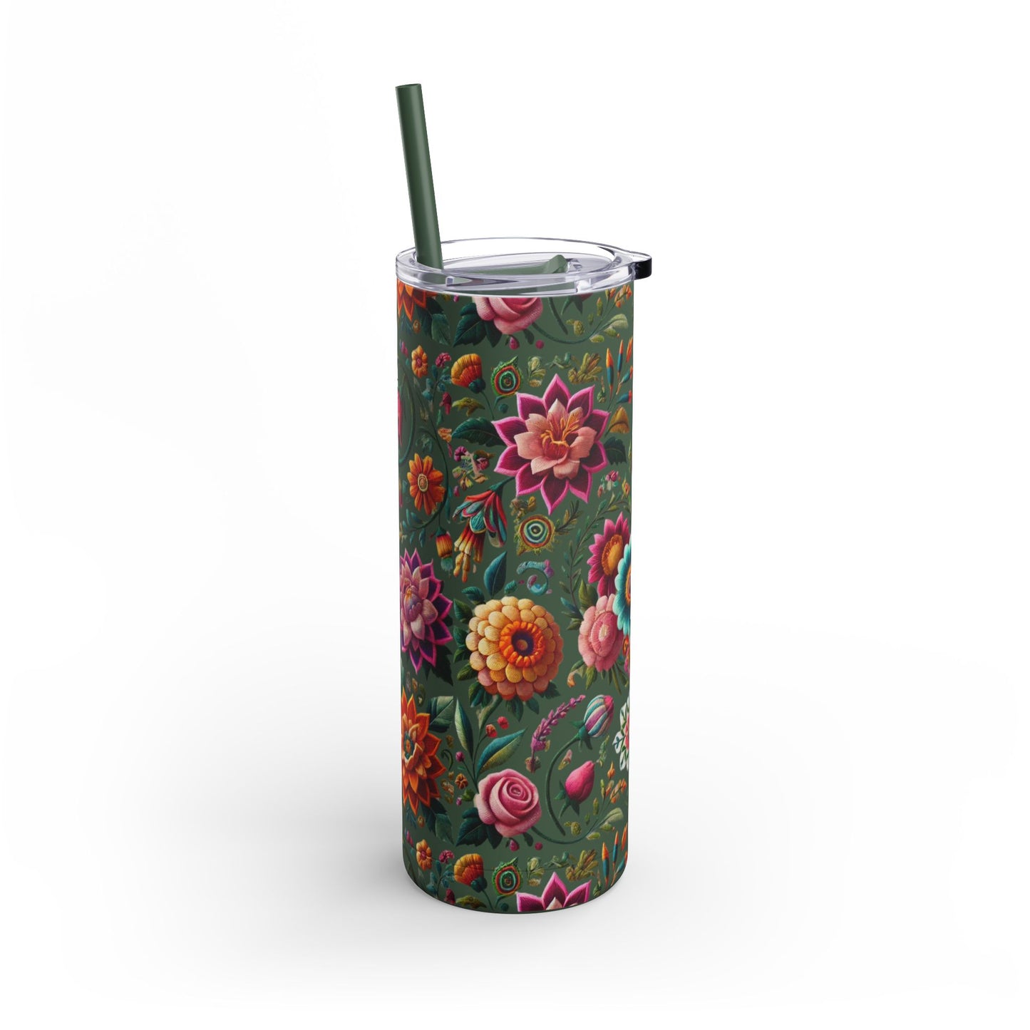 Vibrant Blooms ๐ธ Embroidered-Style Skinny Tumbler (20oz)