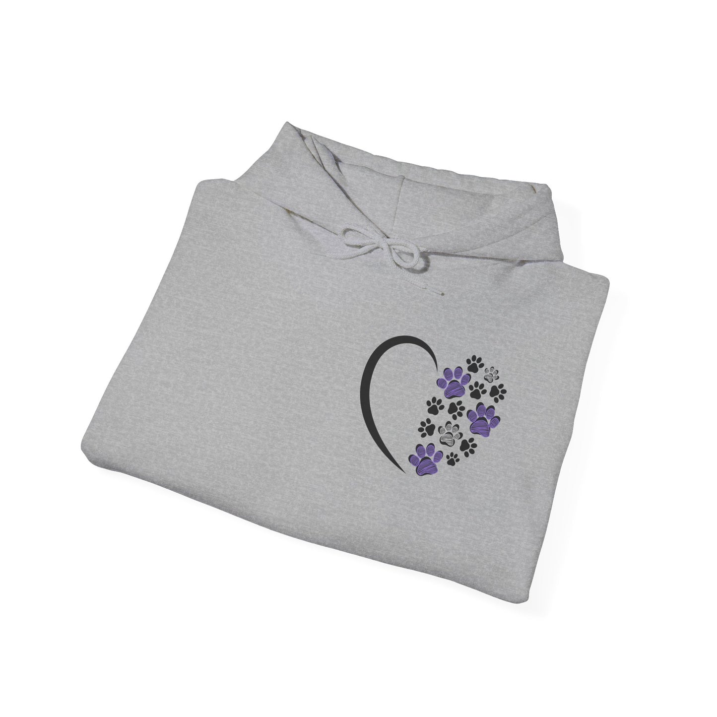 Heart & Paws Unisex Hoodie – Purple & Black Paw Prints