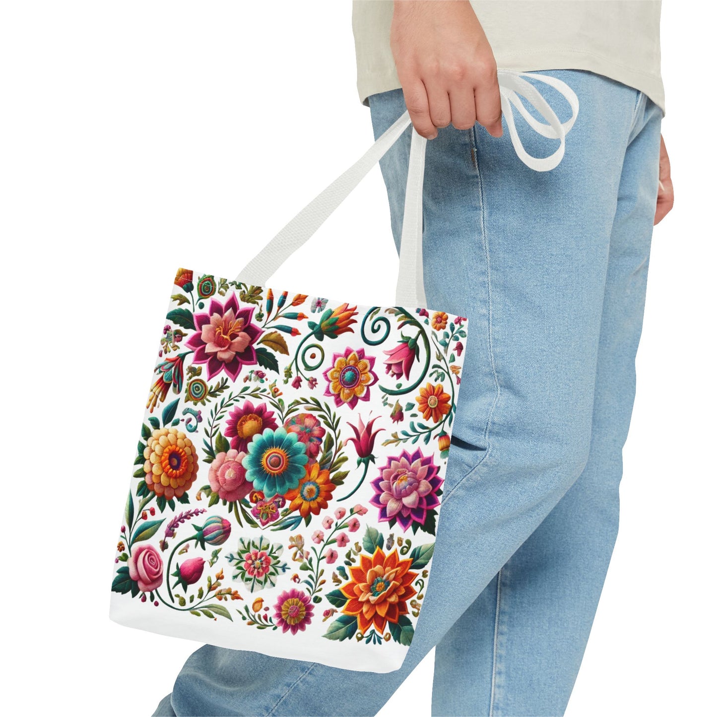Vibrant Blooms Floral Embroidered-Style Tote Bag ๐ธ ๐ฟ