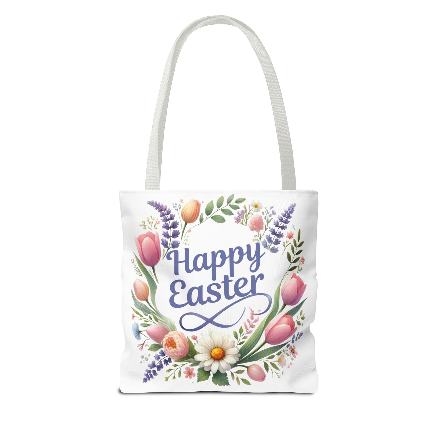 “Happy Easter” – Floral Wreath Tote Bag 🌸🐣👜