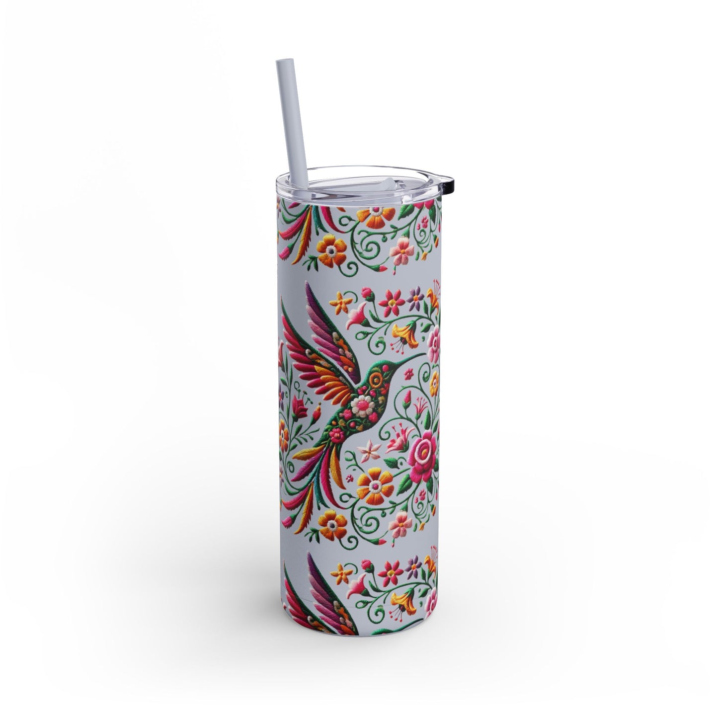 Hummingbird & Floral Embroidered-Style Skinny Tumbler 🌸✨ (20oz)
