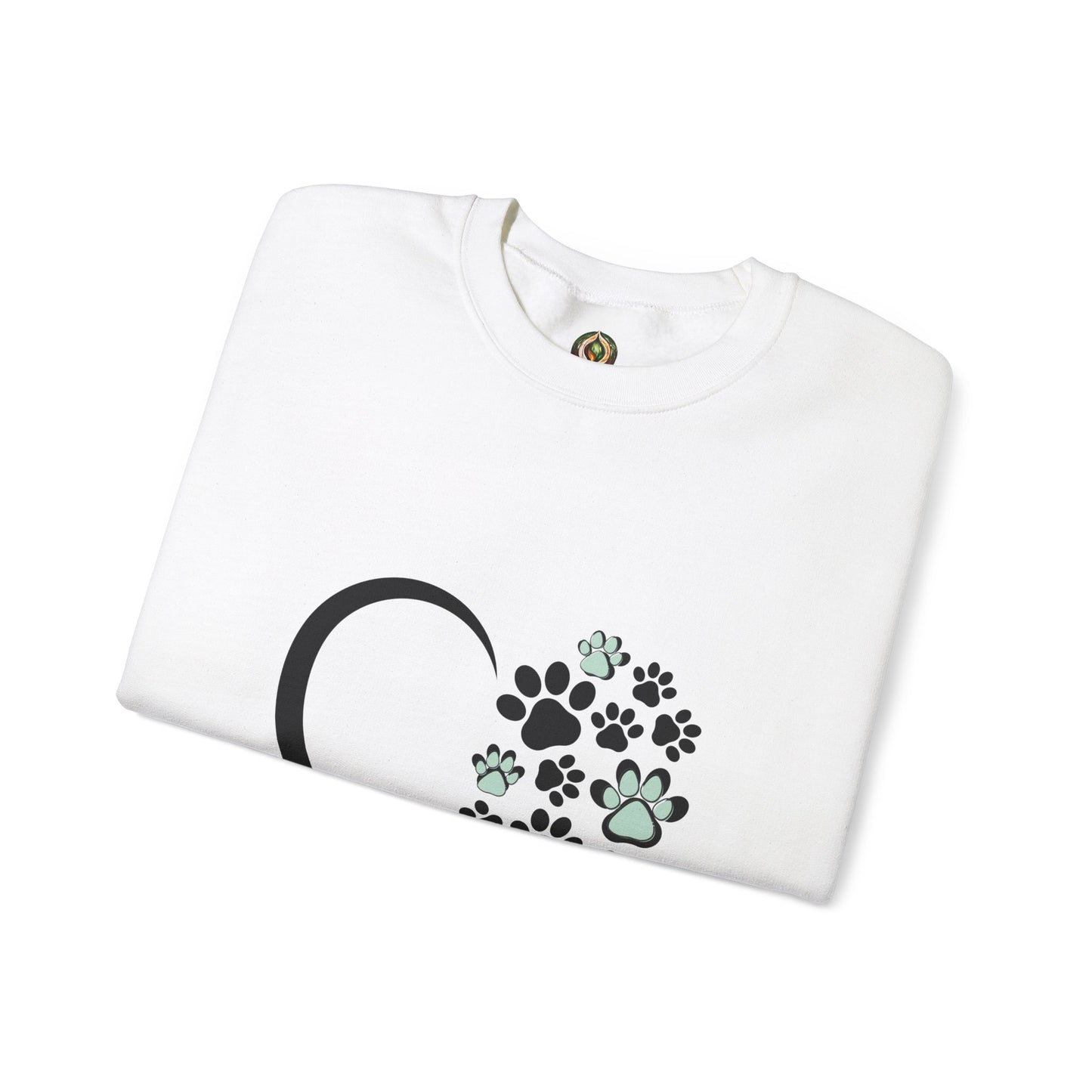 Heart & Paws Unisex Crewneck Sweatshirt – Teal & Black Paw Prints