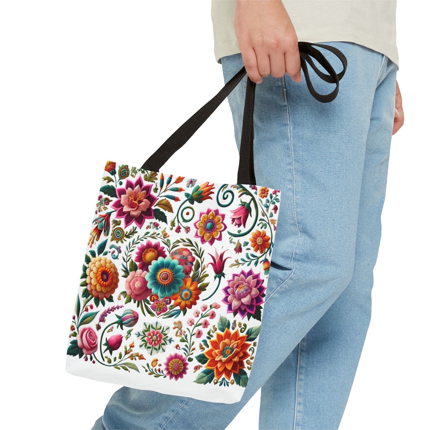 Vibrant Blooms Floral Embroidered-Style Tote Bag ๐ธ ๐ฟ