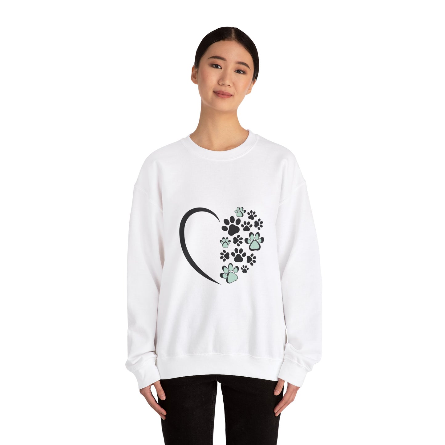 Heart & Paws Unisex Crewneck Sweatshirt – Teal & Black Paw Prints