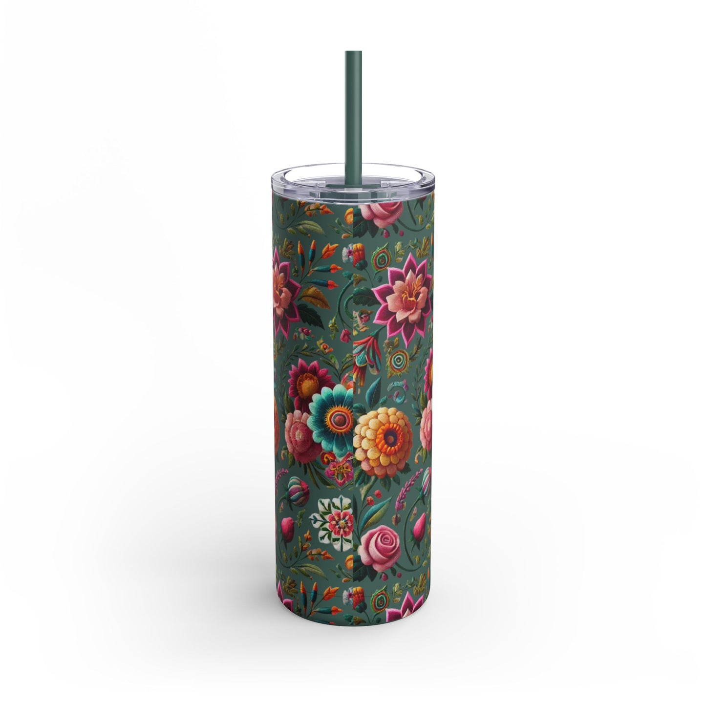 Vibrant Blooms ๐ธ Embroidered-Style Skinny Tumbler (20oz)