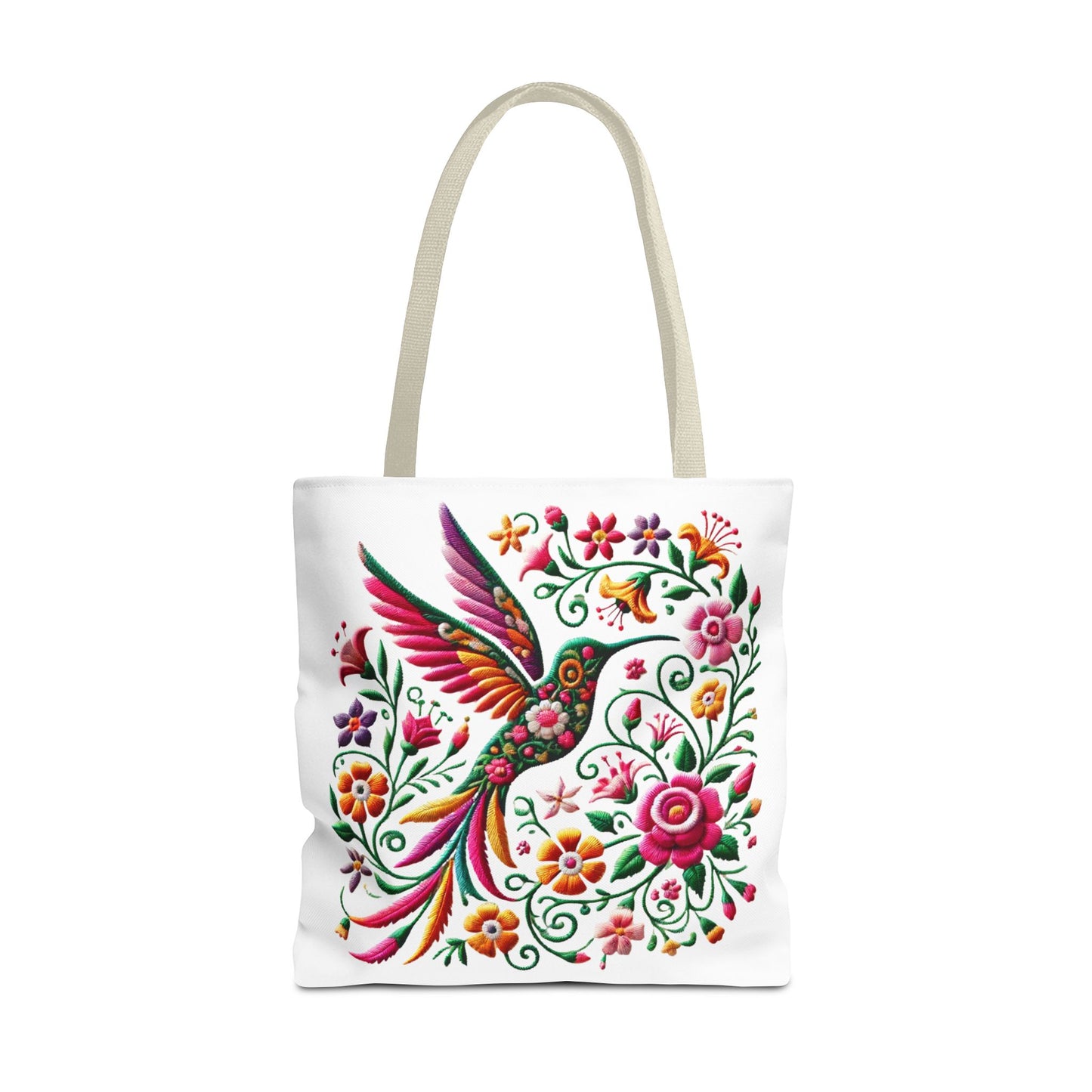 Hummingbird & Floral Embroidered-Style Tote Bag 🌸✨