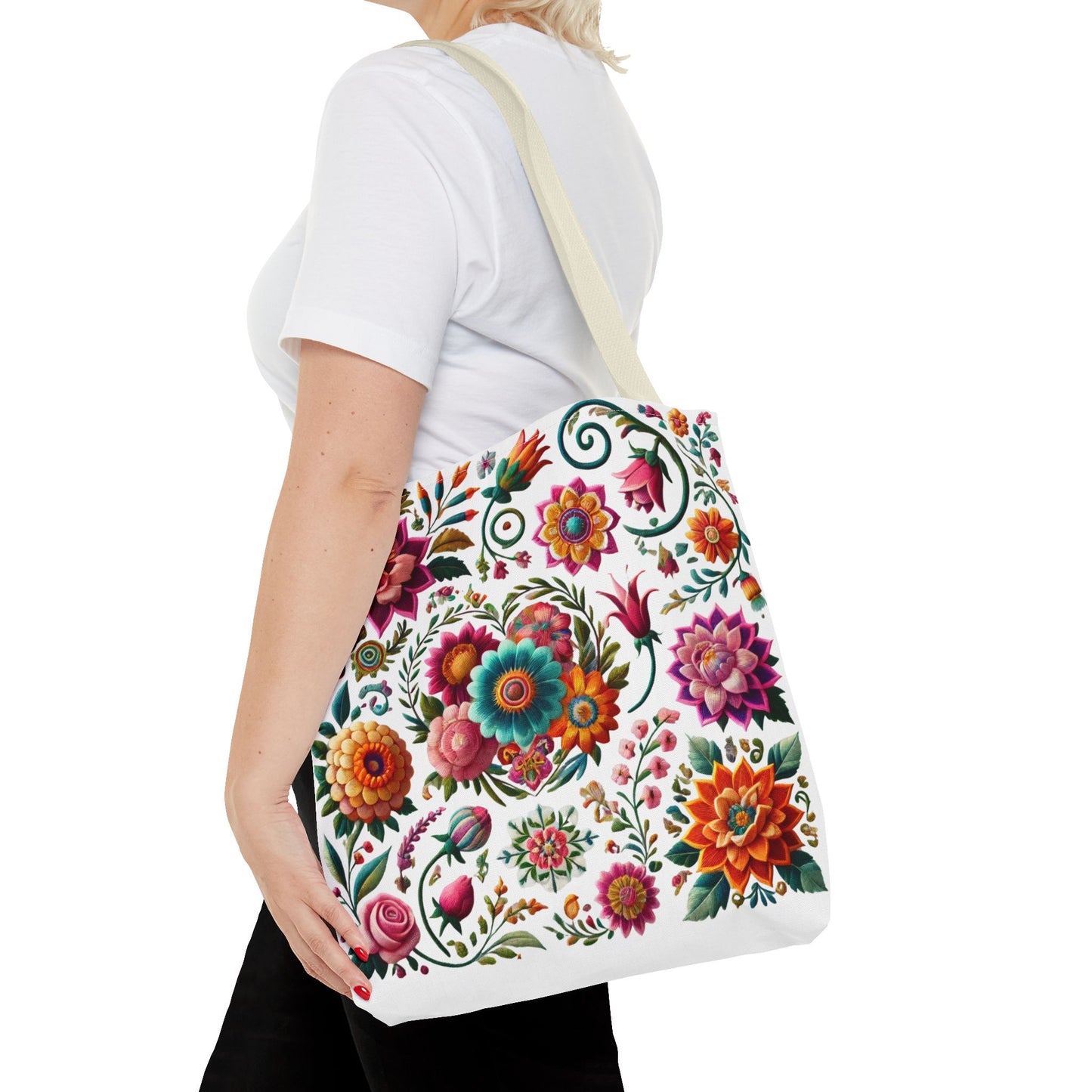 Vibrant Blooms Floral Embroidered-Style Tote Bag ๐ธ ๐ฟ