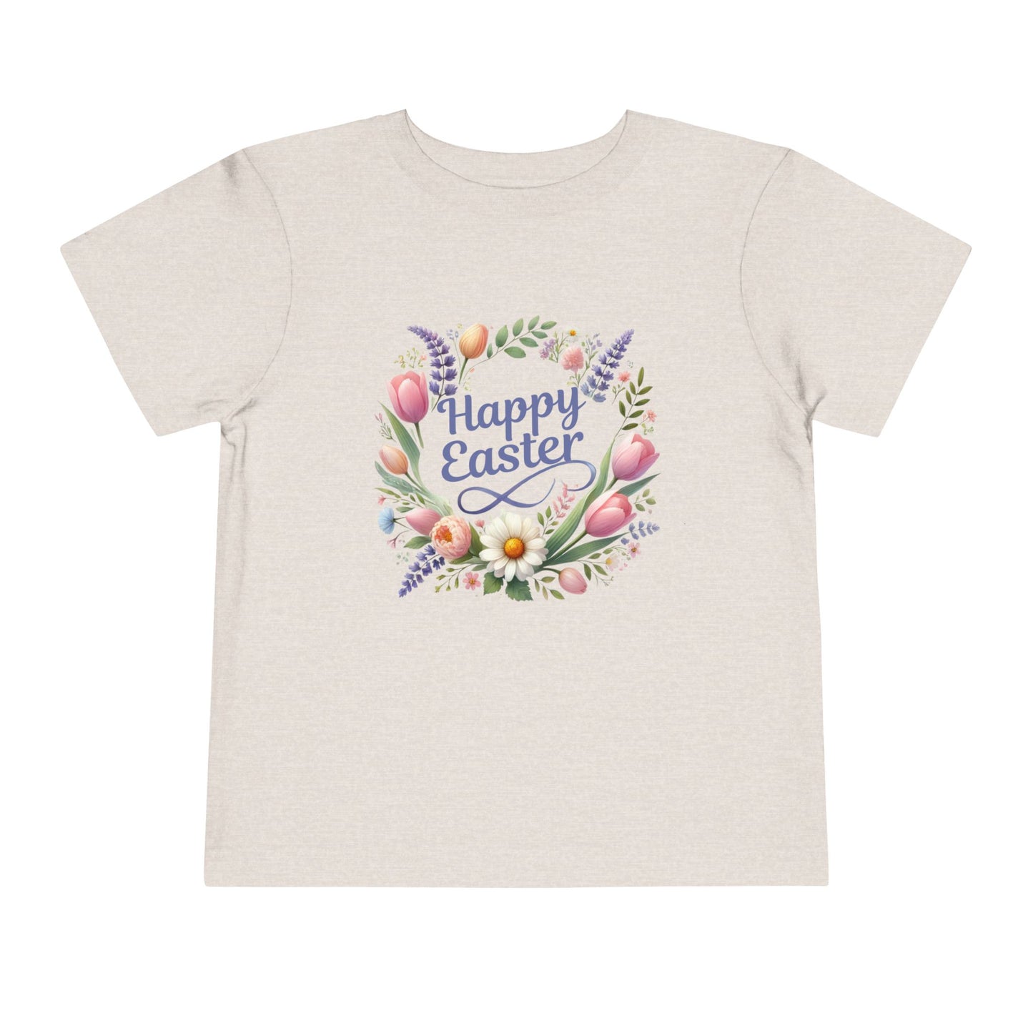 “Happy Easter” – Toddler Floral Wreath Tee 🌸🐣