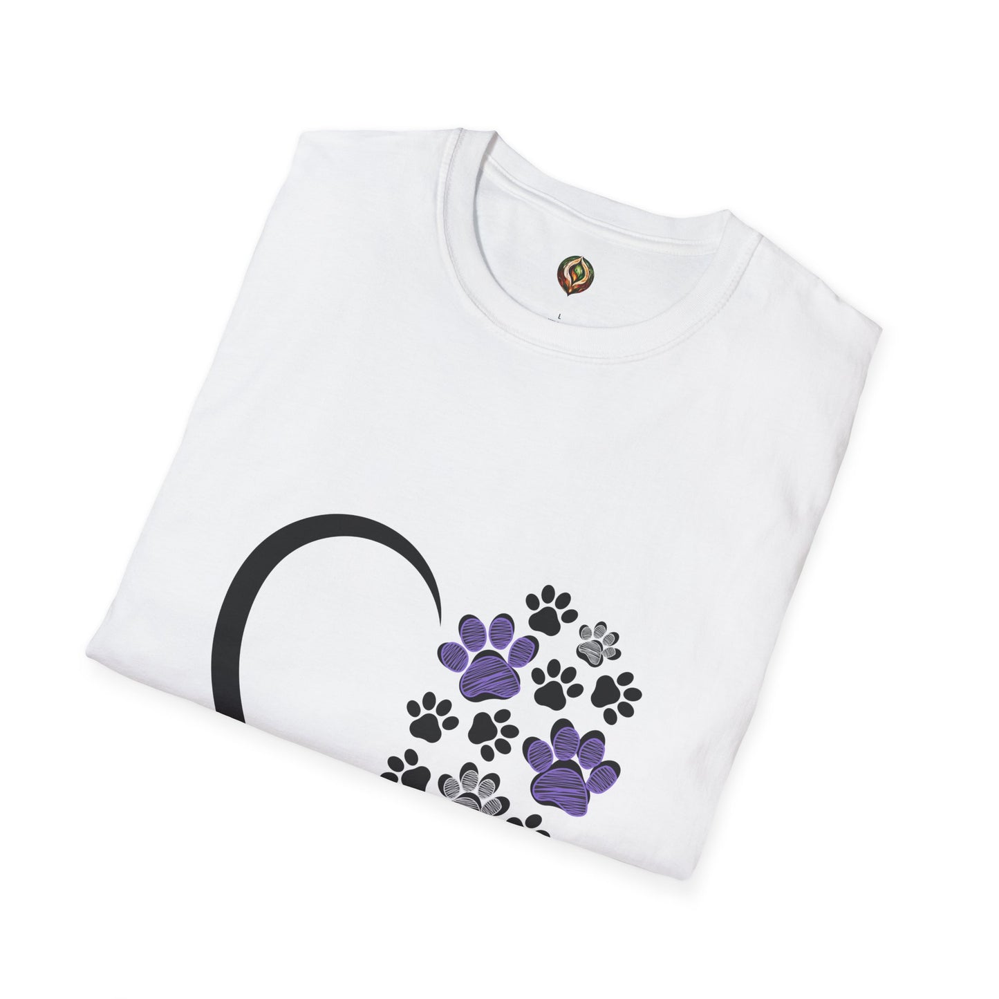 Heart & Paws Unisex T-Shirt – Purple & Black Paw Print