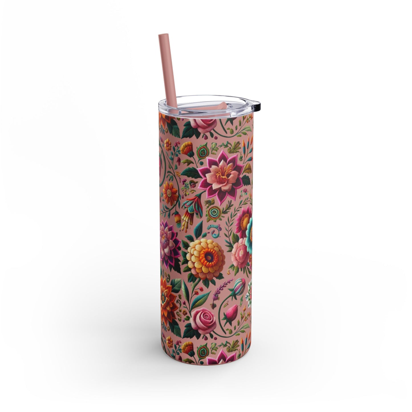 Vibrant Blooms ๐ธ Embroidered-Style Skinny Tumbler (20oz)