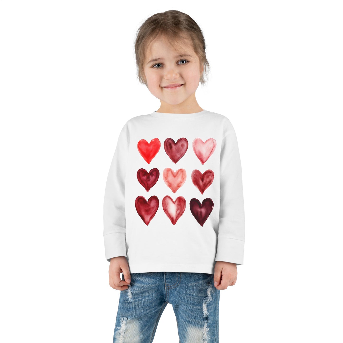 "Layered in Love" Watercolor Heart Toddler Long-Sleeve Tee