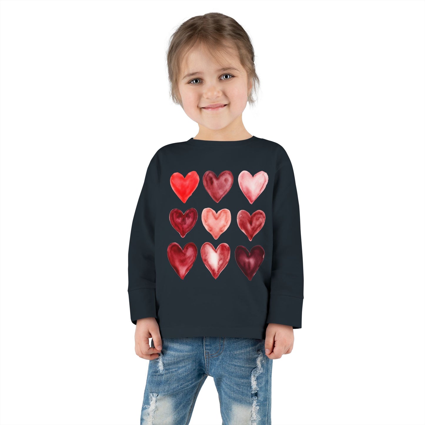 "Layered in Love" Watercolor Heart Toddler Long-Sleeve Tee