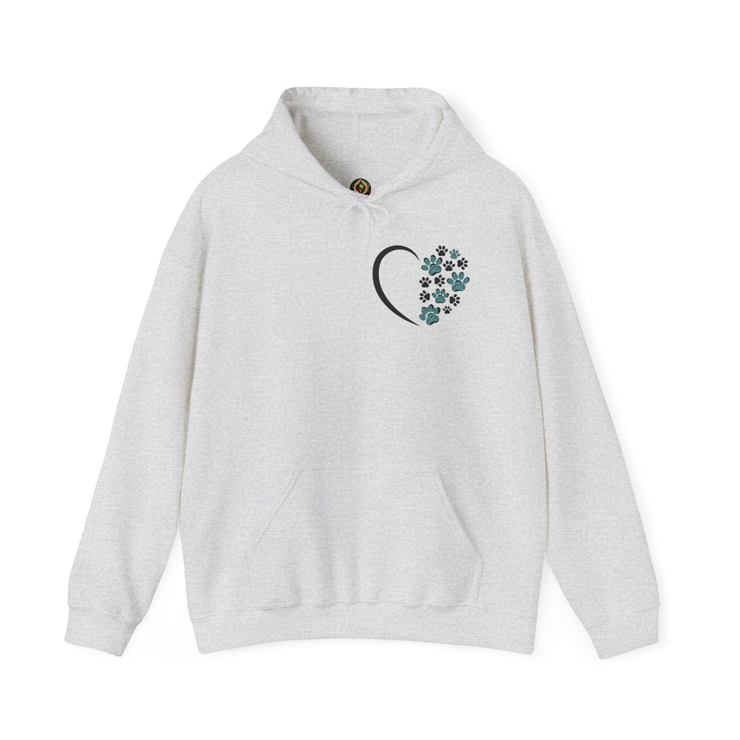 Paw Heart Unisex Hoodie  – Teal & Black Paw Prints