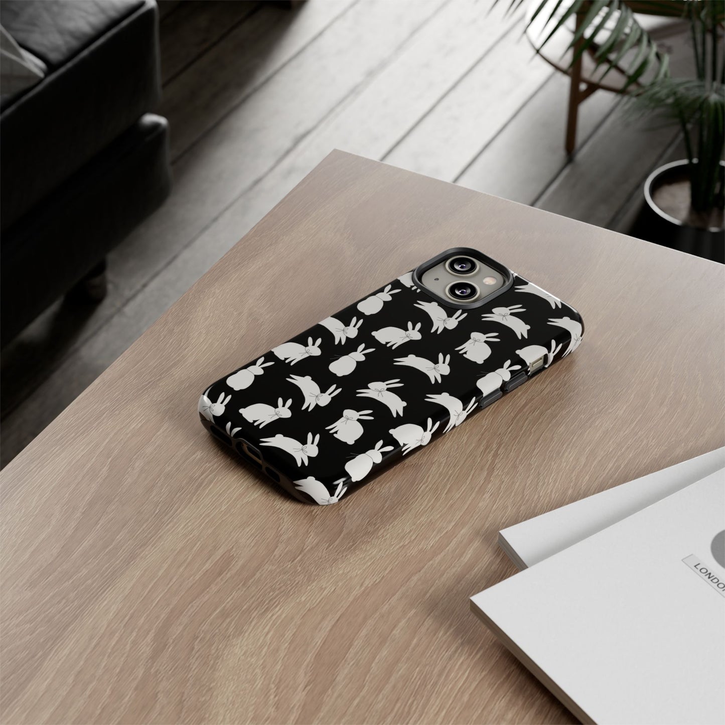 Hop-Proof Style – Bunny Pattern Tough Phone Case 🖤🐰