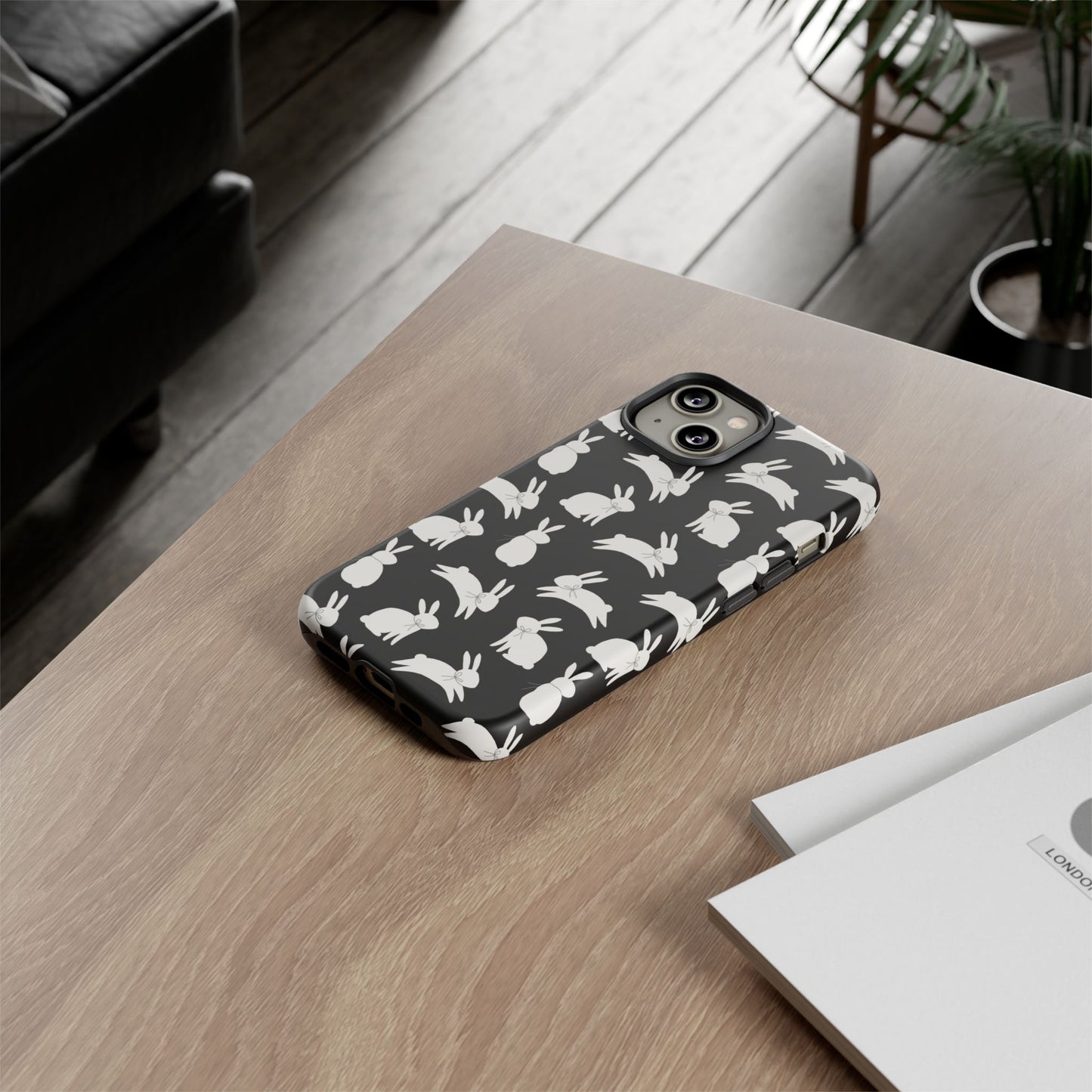 Hop-Proof Style – Bunny Pattern Tough Phone Case 🖤🐰